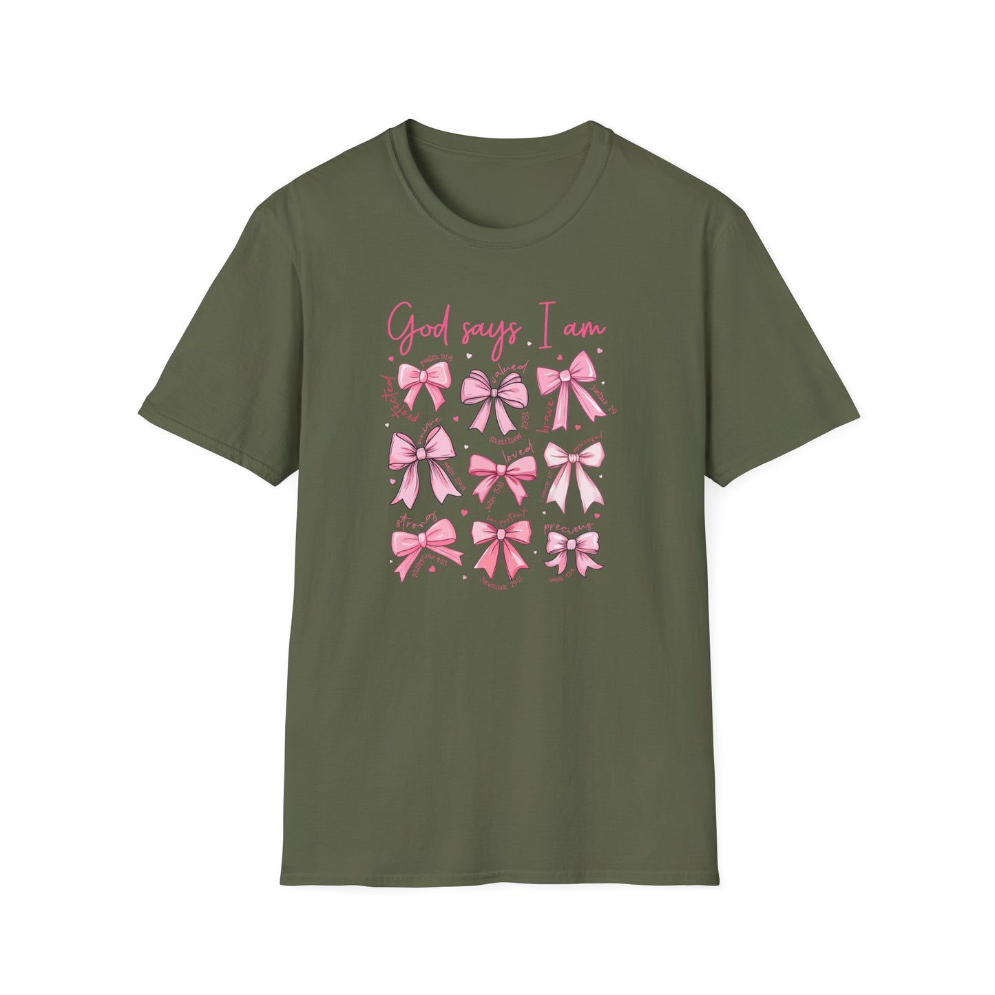 Powerful "God Says I Am" Christian T-Shirt for Women | Inspiring Bible Verse & Pink Bows Tee | Empowering Faith Gift