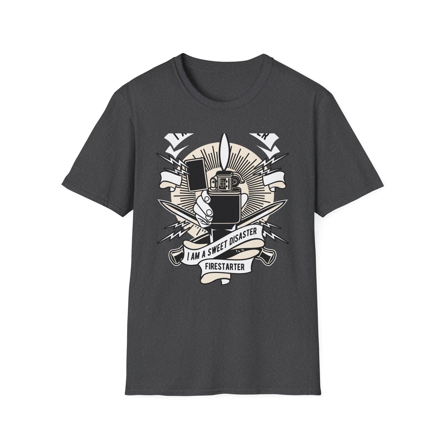 Firestarter Sweet Disaster T-Shirt - Iconic Lighter Flame Graphic Tee for Rebels & Music Lovers