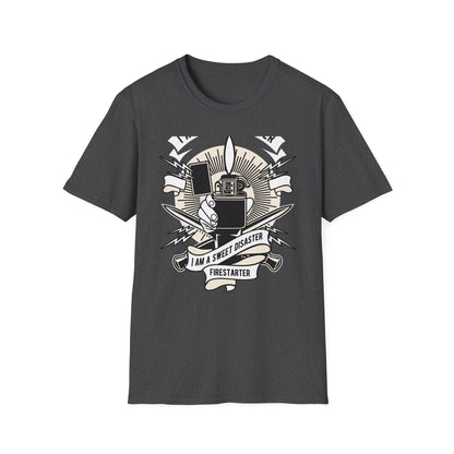 Firestarter Sweet Disaster T-Shirt - Iconic Lighter Flame Graphic Tee for Rebels & Music Lovers