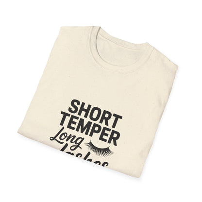 Fierce Short Temper Long Lashes T-Shirt | Sassy Women's Funny Beauty Quote Tee | Perfect Gift for Her, Trendy Attitude Top