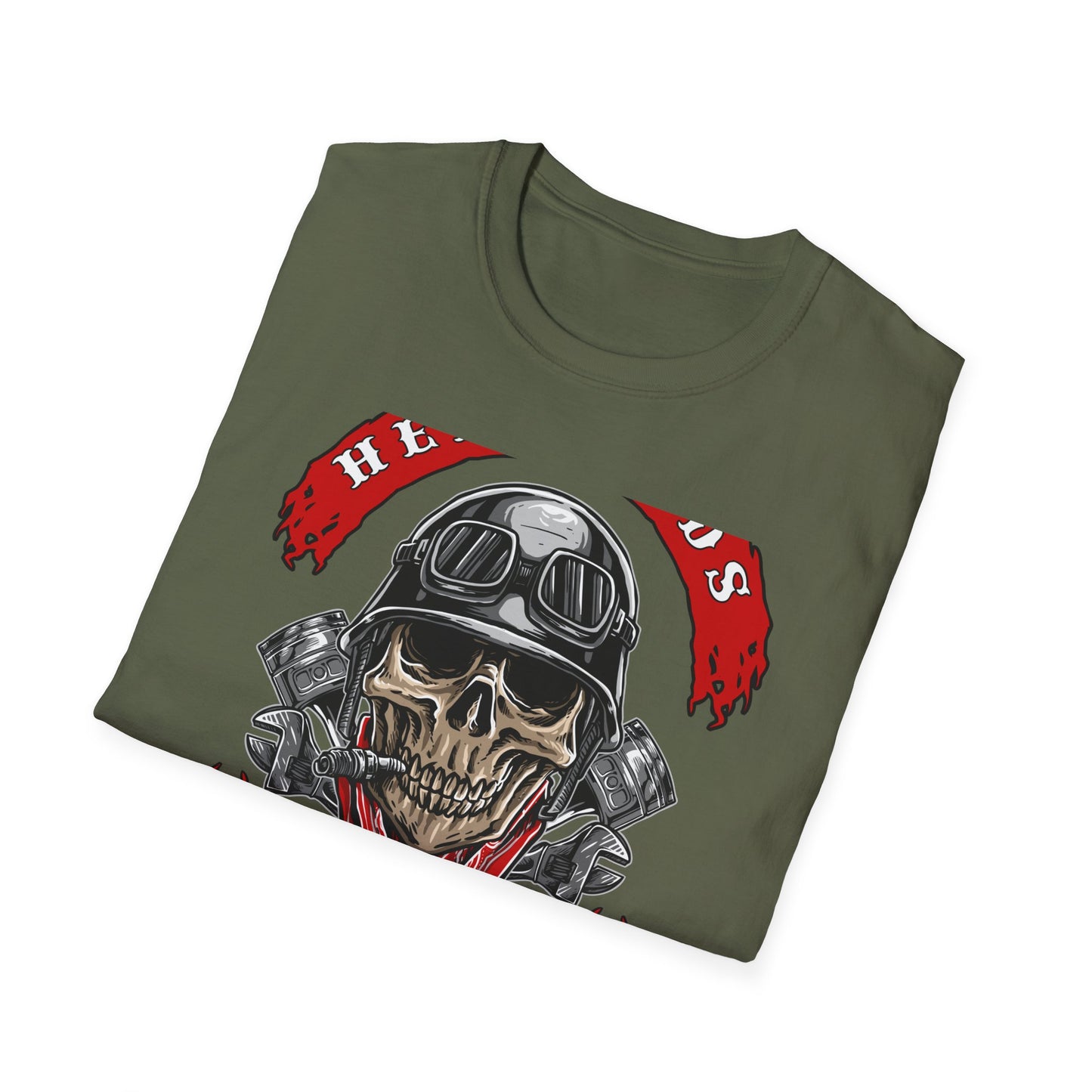 Epic Biker Skull T-Shirt: Hellroads Garage Full Throttle Design - Vintage Mechanic & Hot Rod Tee