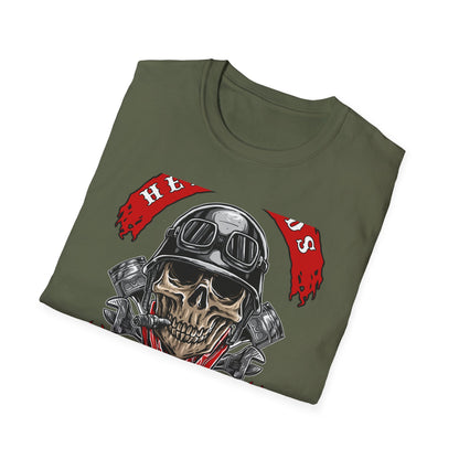 Epic Biker Skull T-Shirt: Hellroads Garage Full Throttle Design - Vintage Mechanic & Hot Rod Tee