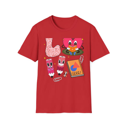 Groovy Leopard 'L' Back to School T-Shirt | Whimsical Reading Apple & Pencil Pals Tee | Fun Teacher Student Gift Idea