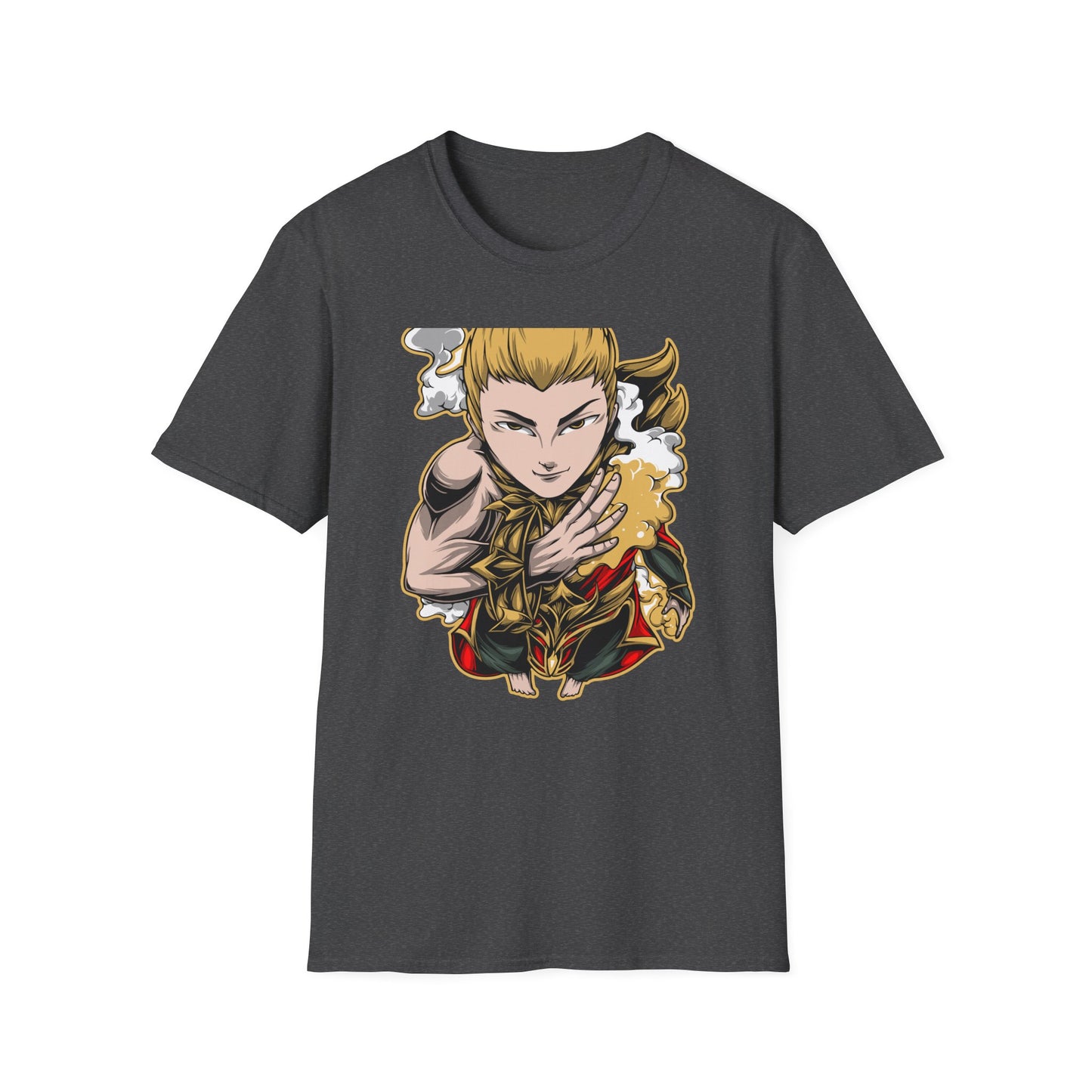 Captivating Mythic Hero T-Shirt | Dynamic Golden Warrior Anime Style Graphic Tee for Gamers & Fantasy Fans