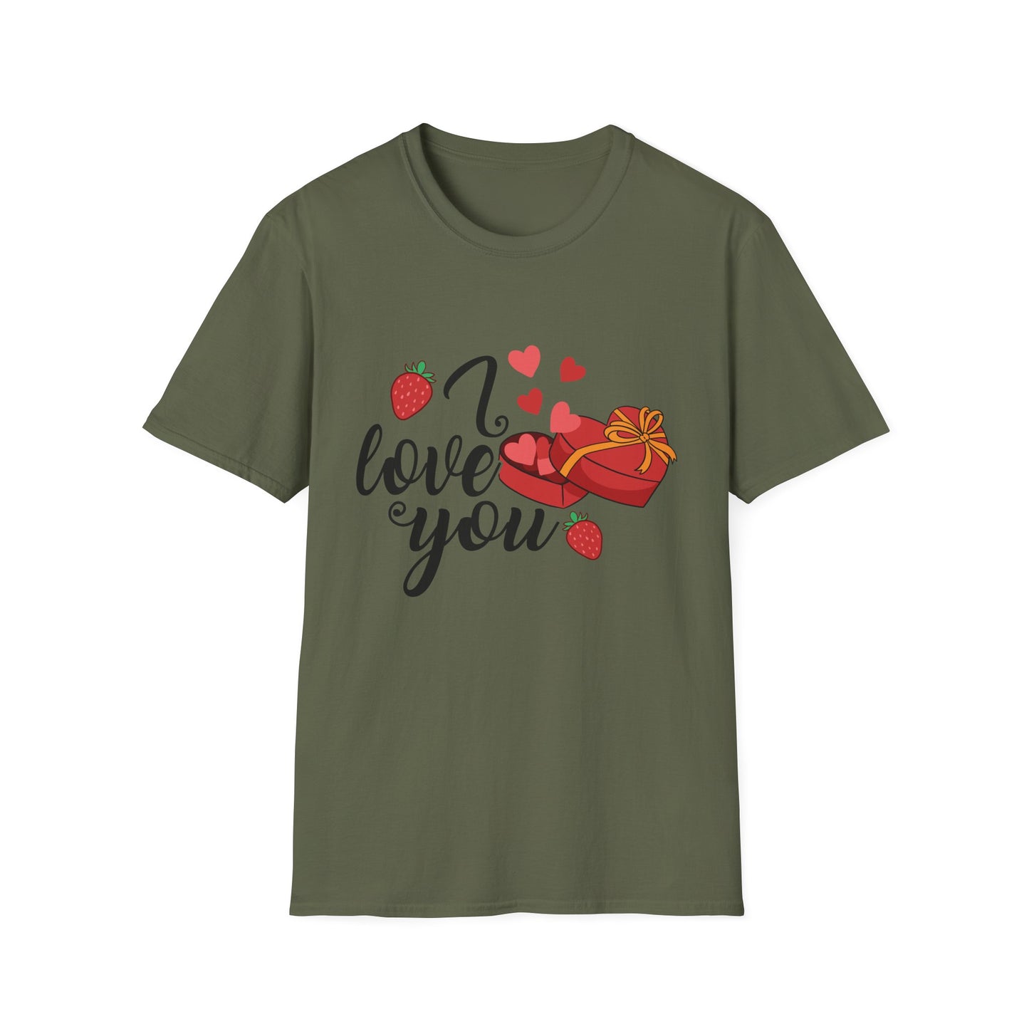 Sweet Valentine's Gift Box T-Shirt with Hearts & Strawberries | Adorable Romantic Tee for Her | Perfect Love Anniversary Apparel