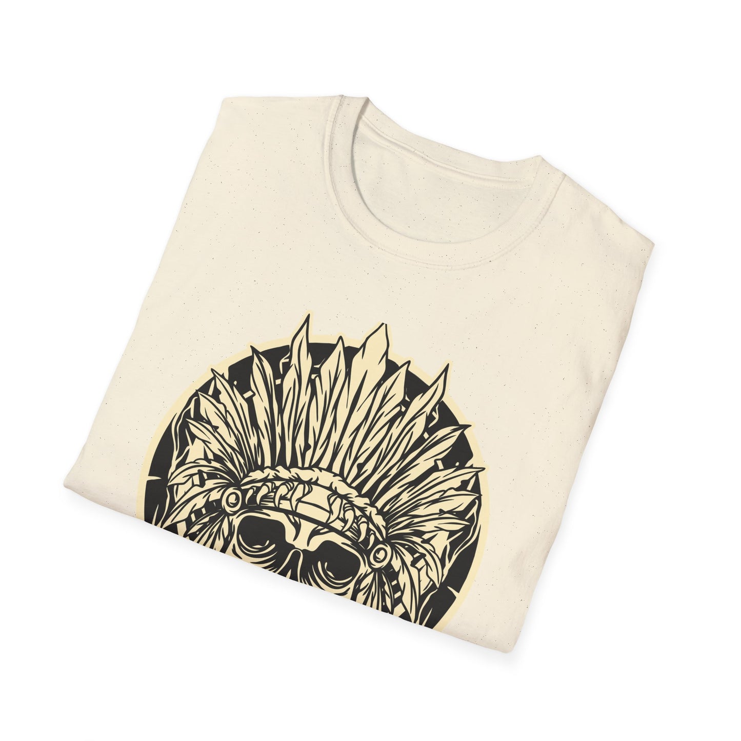 Striking Feather Headdress Skull T-Shirt | Mystic Tribal Warrior Graphic Tee | Bold Unique Apparel for Edgy Souls