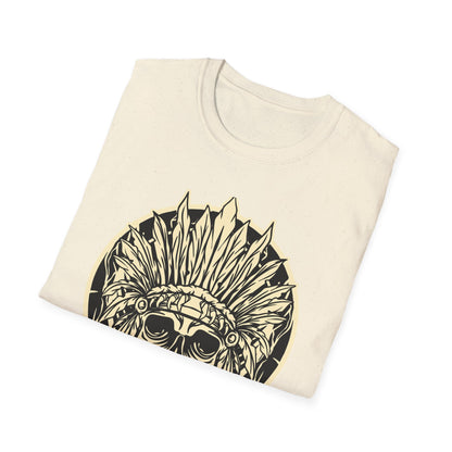 Striking Feather Headdress Skull T-Shirt | Mystic Tribal Warrior Graphic Tee | Bold Unique Apparel for Edgy Souls