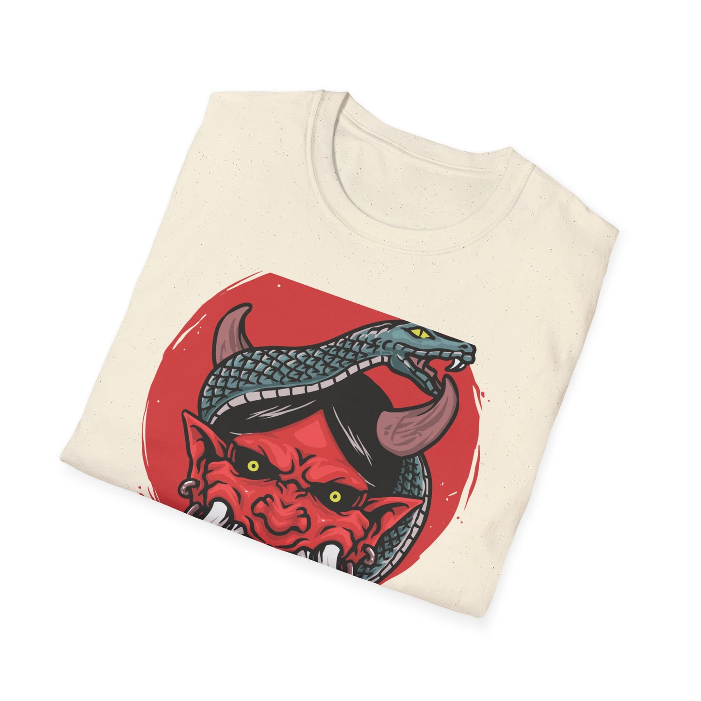Fierce Hannya Mask & Snake T-Shirt - Striking Japanese Folklore Tattoo Art Tee | Bold Cultural Statement