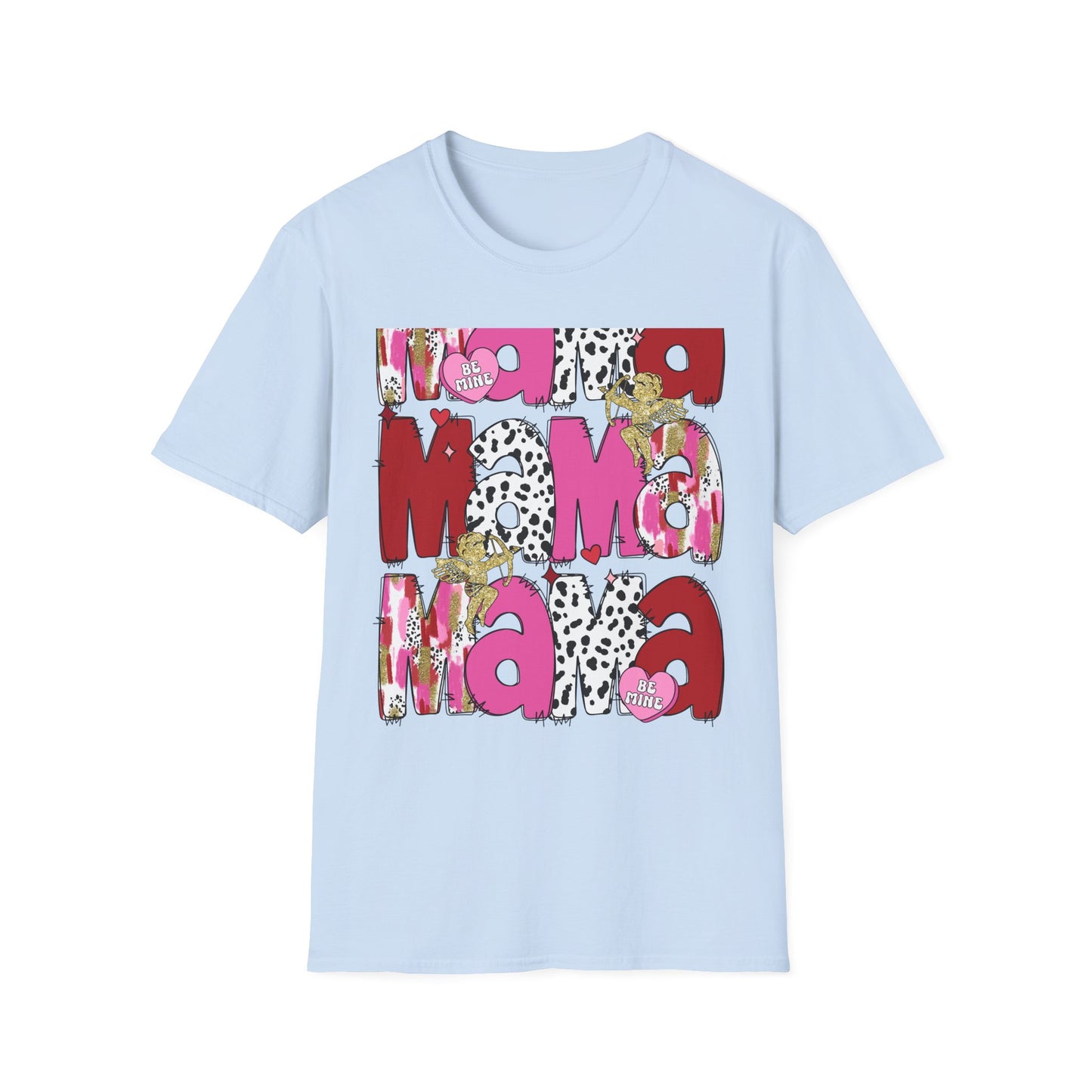 Chic Mama Valentine T-Shirt: Sparkling Cupid, Dalmatian Spots & Be Mine Hearts. Trendy Gift for Moms!