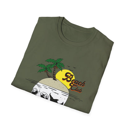 Skull Island Beach Club T-Shirt | Unique Tropical Retro Summer Vacation Tee | Edgy Palm Tree Sunset Graphic