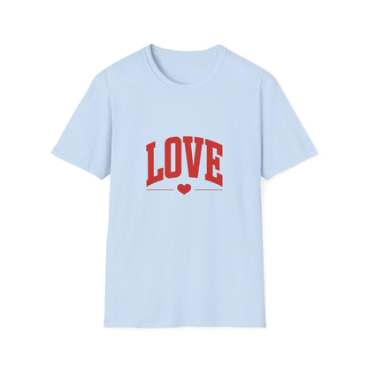 Vibrant Red 'LOVE' Heart T-Shirt | Stylish Arched Graphic Tee for Expressing Affection | Trendy Love Gift for Him & Her