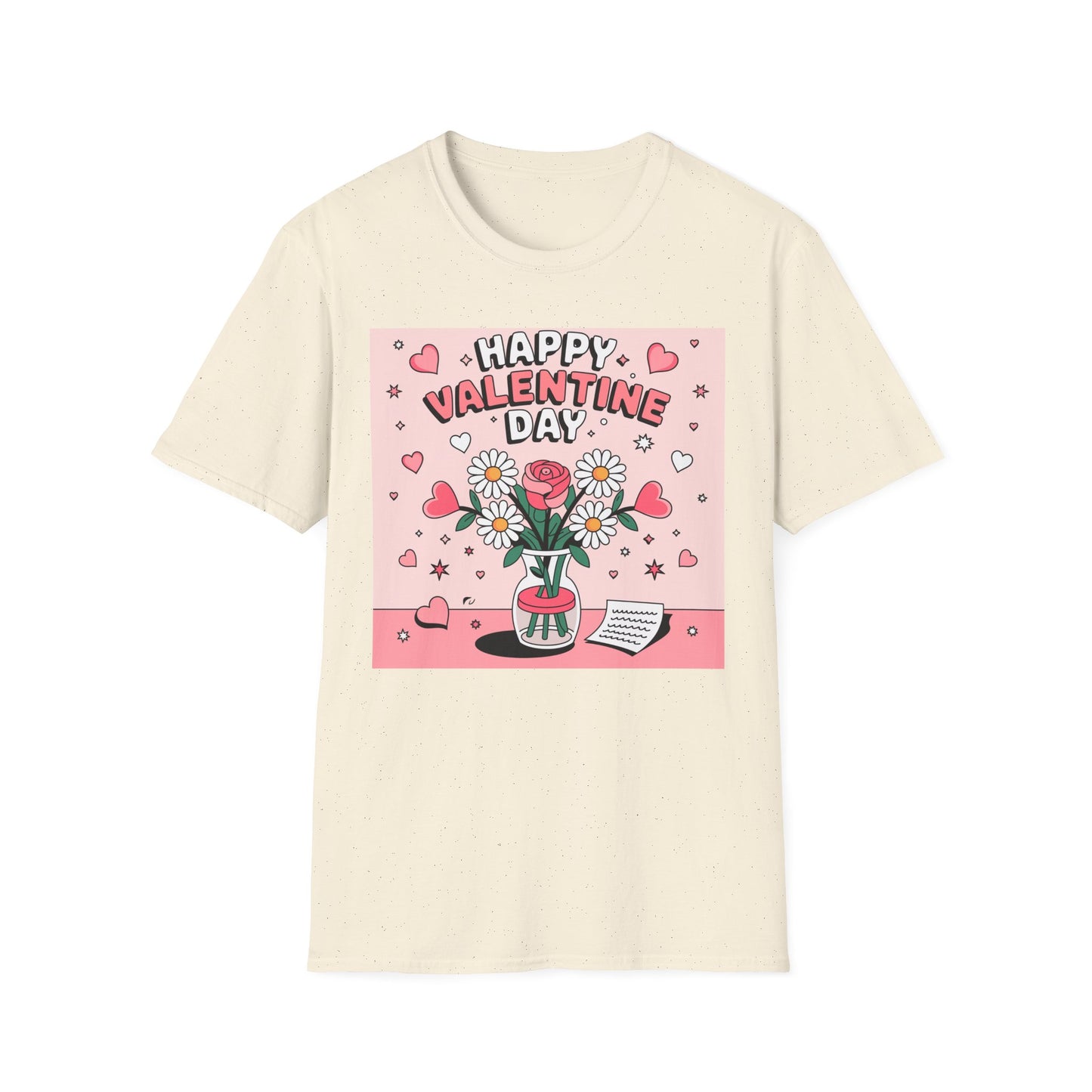 Happy Valentine's Day Floral T-Shirt | Retro Hearts & Daisy Bouquet Tee | Sweet Romantic Gift Idea