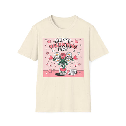 Happy Valentine's Day Floral T-Shirt | Retro Hearts & Daisy Bouquet Tee | Sweet Romantic Gift Idea