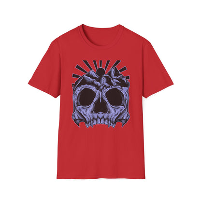 Mystical Mountain Skull T-Shirt | Striking Dark Art Tee with Cosmic Rays - Unique Gothic Nature Graphic for Adventurers & Aesthetic Lovers