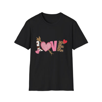 Chic LOVE T-Shirt with Sparkling Glitter Hearts & Bold Animal Print | Trendy Valentine's Day & Everyday Fashion Tee for Her