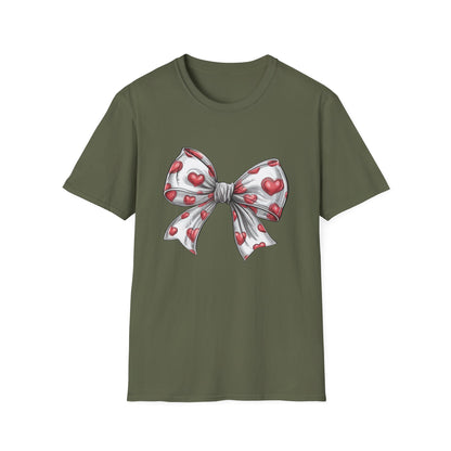 Charming Red Heart Bow T-Shirt - Sweet Valentine's Day & Love Graphic Tee for Women & Girls
