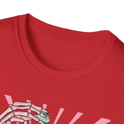 Spooky Sweet Skeleton 'You Make My Heart' T-Shirt | Pastel Goth Skull Popcorn Tee | Edgy Valentine's Day Gift for Unique Love
