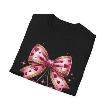 Chic Coquette Cherry Hearts Bow T-Shirt | Adorable Pink Romantic Aesthetic Tee | Sweet Valentine's Day Gift for Her