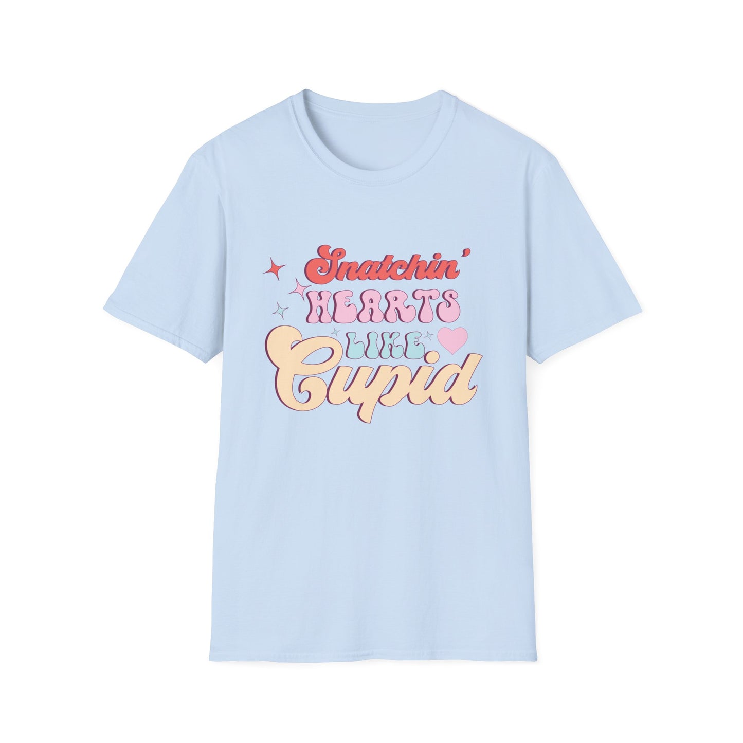 Snatchin' Hearts Like Cupid Groovy T-Shirt | Trendy Retro Valentine's Tee for Her | Playful Flirty Love & Romance Style