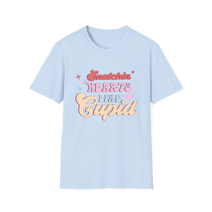 Snatchin' Hearts Like Cupid Groovy T-Shirt | Trendy Retro Valentine's Tee for Her | Playful Flirty Love & Romance Style