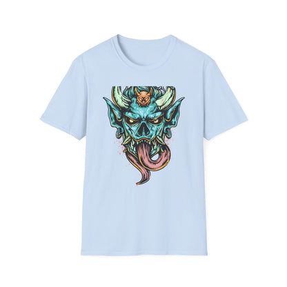 Vibrant Oni Demon Mask T-Shirt | Epic Japanese Folklore Monster Tee | Bold Streetwear & Goth Style Apparel