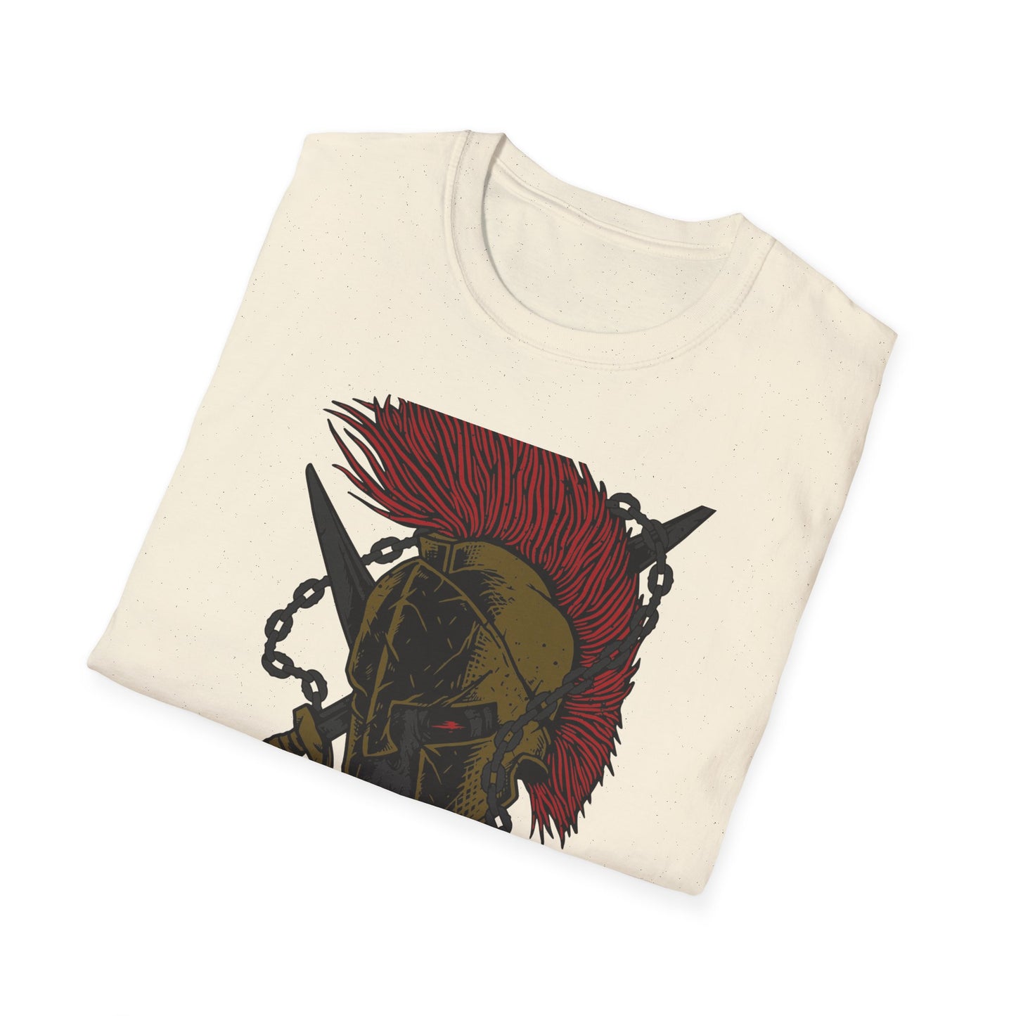 Epic Spartan Skull Helmet T-Shirt - Fearless Warrior Design with Swords & Chains for Men