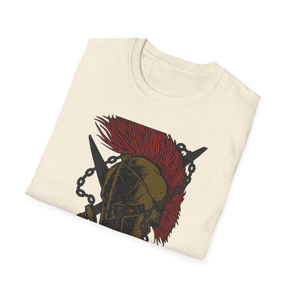 Epic Spartan Skull Helmet T-Shirt - Fearless Warrior Design with Swords & Chains for Men