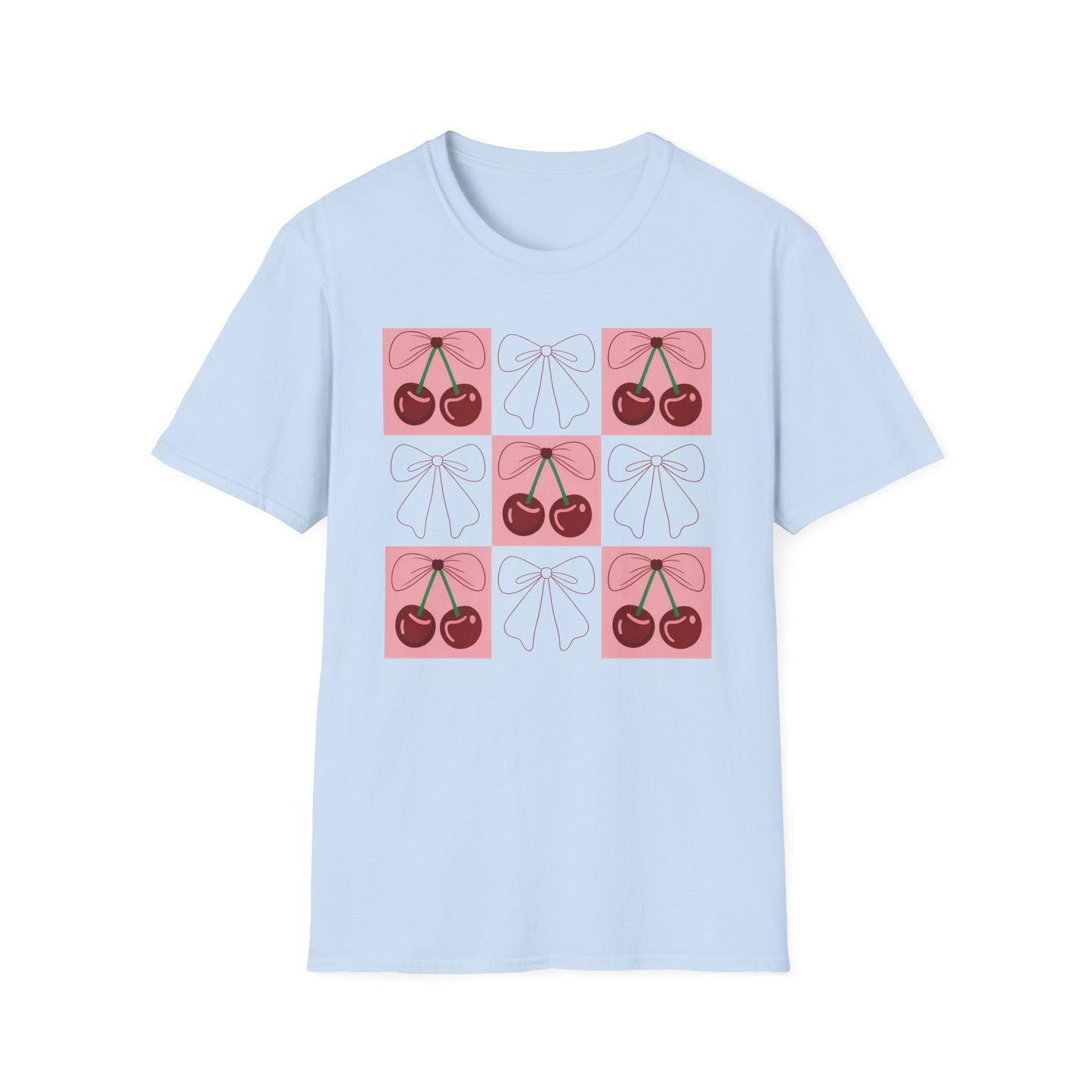 Charming Coquette Cherry Bow T-Shirt | Sweet Pink Aesthetic & Trendy Fruit Pattern Tee for Women