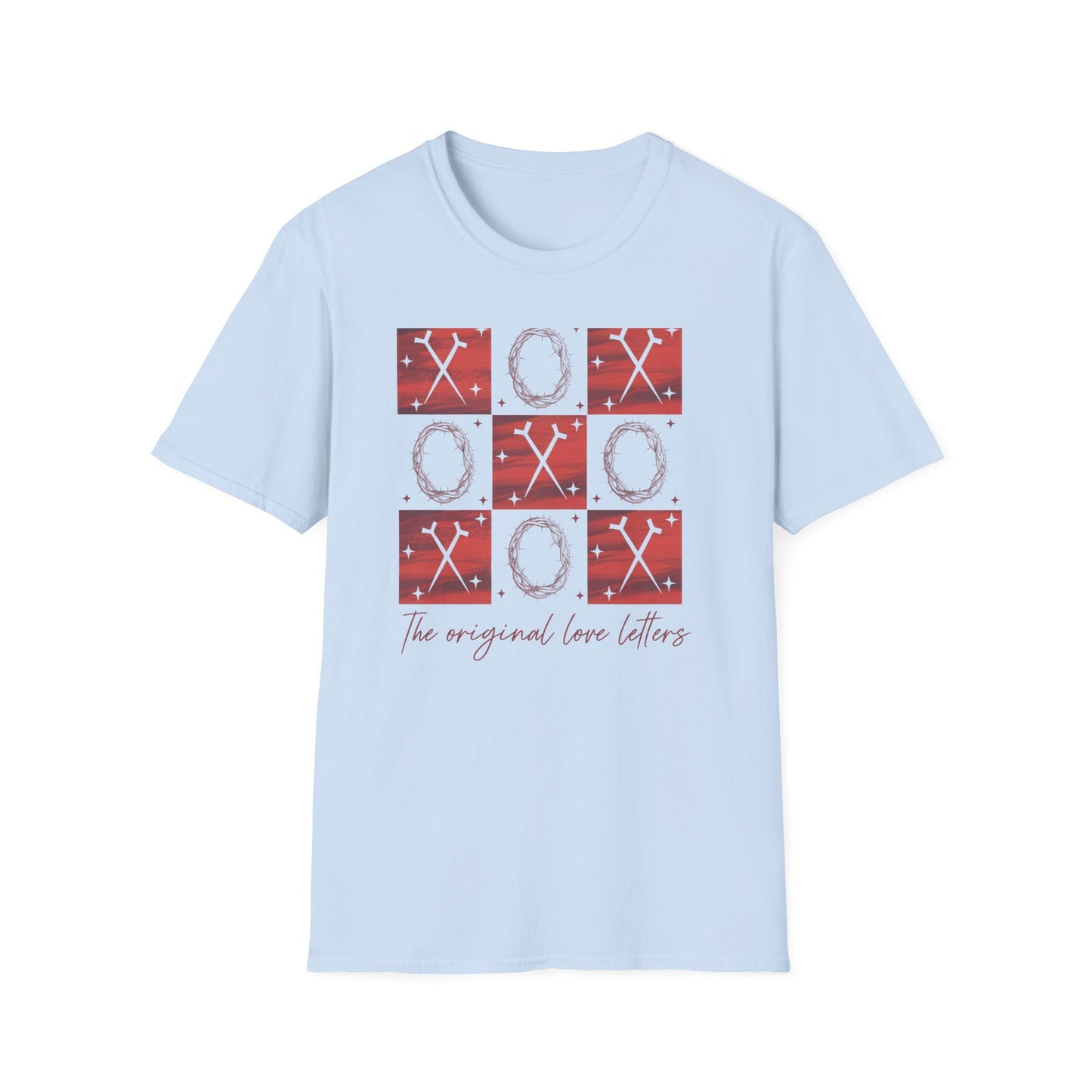 Meaningful Christian 'Original Love Letters' T-Shirt | Unique Cross & Crown of Thorns Design - Faith Tic-Tac-Toe Apparel
