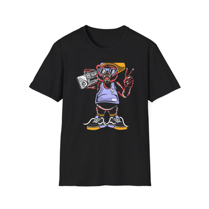 Rad Hip Hop Bear Boombox T-Shirt - Retro Street Style Graphic Tee for Music Lovers & 90s Fans