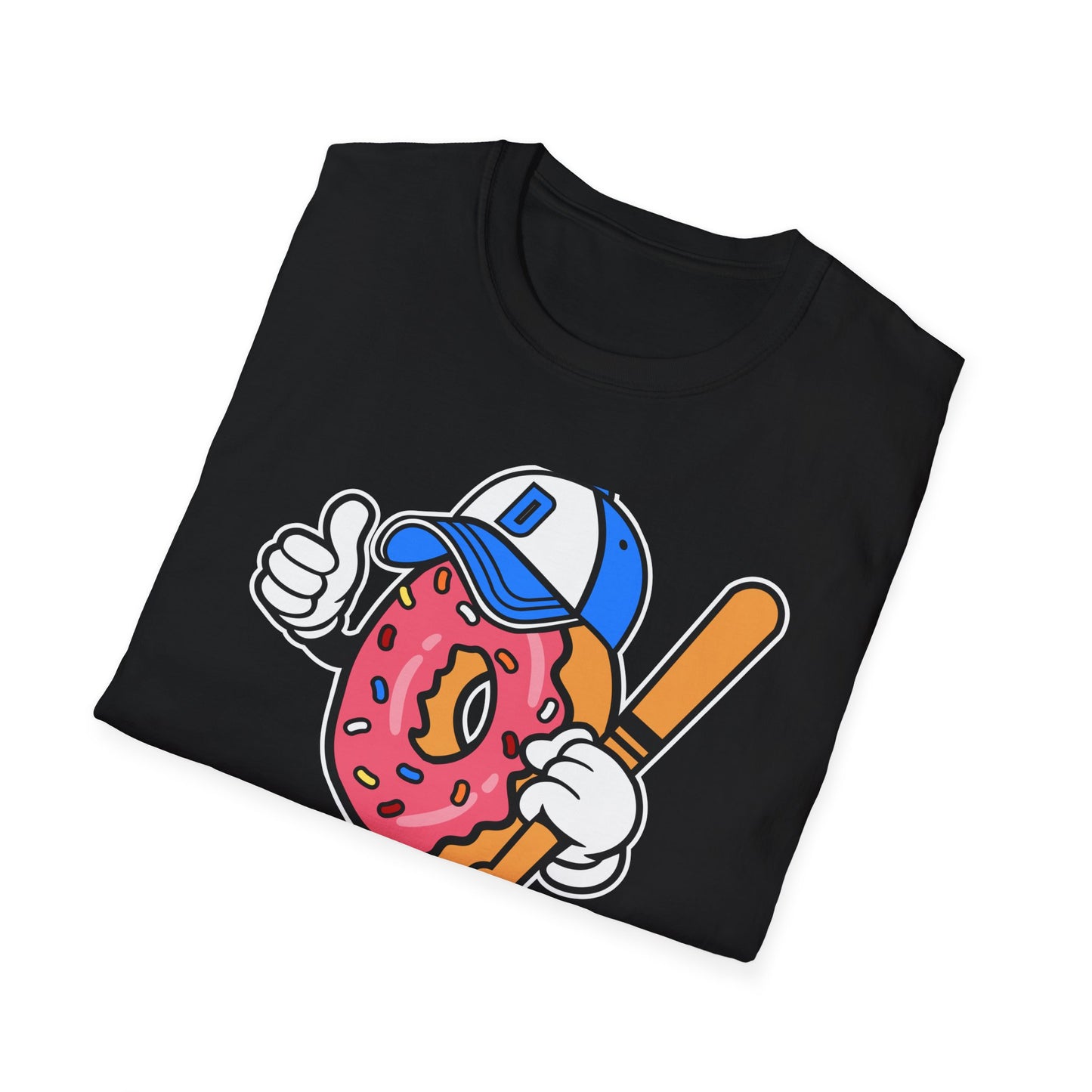 Epic Donut Baseball Player T-Shirt | Fun Sprinkle Drip Tee | Cool Cartoon Mascot Streetwear | Unique Foodie & Sports Fan Graphic Tee
