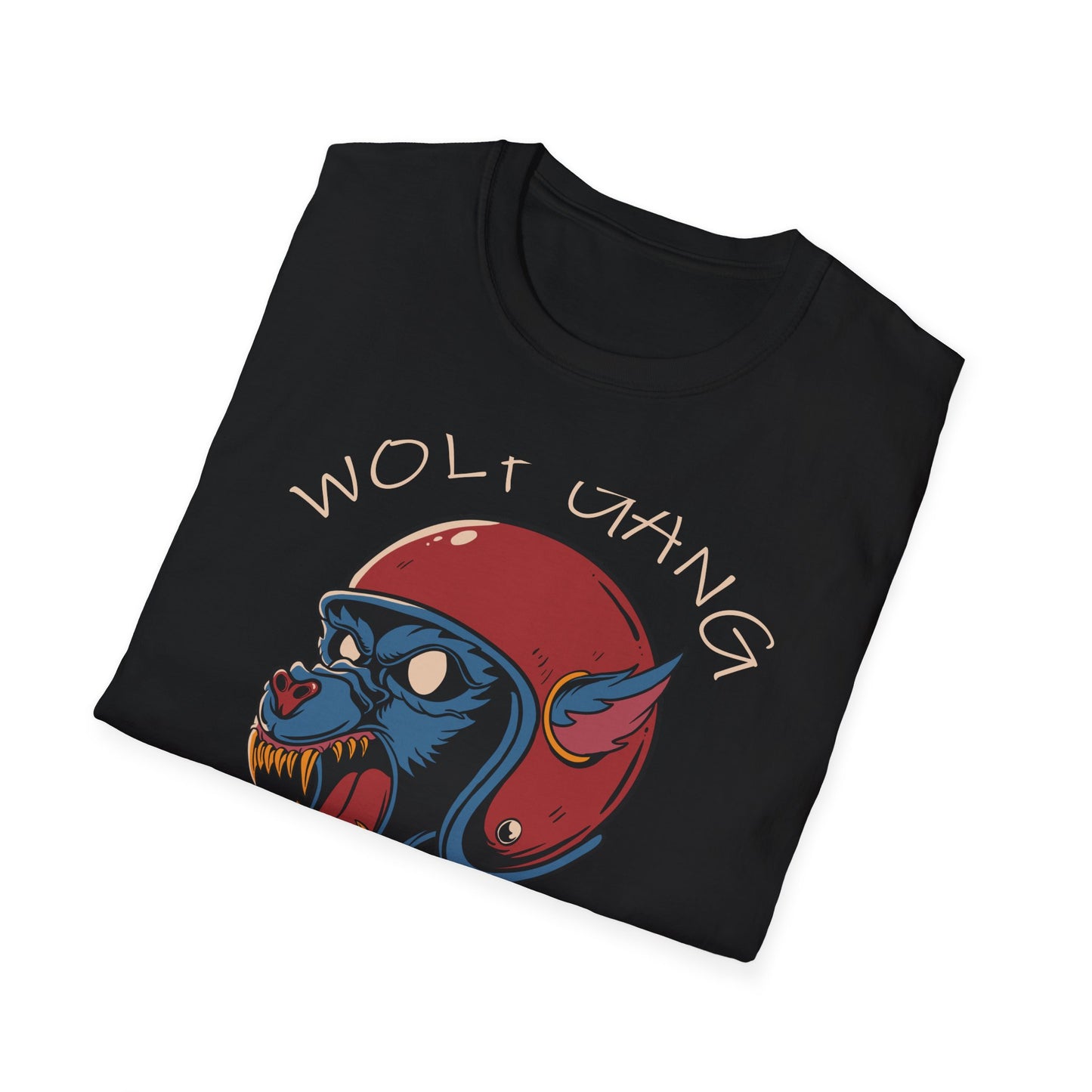 Fierce Wolf Gang T-Shirt | Aggressive Werewolf Biker Head in Retro Helmet Tee | Unleash Your Wild Spirit