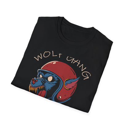 Fierce Wolf Gang T-Shirt | Aggressive Werewolf Biker Head in Retro Helmet Tee | Unleash Your Wild Spirit