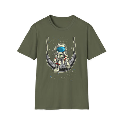 Cosmic Dreamer Astronaut Moon Swing T-Shirt | Unique Space Explorer Tee for Stargazers & Sci-Fi Fans