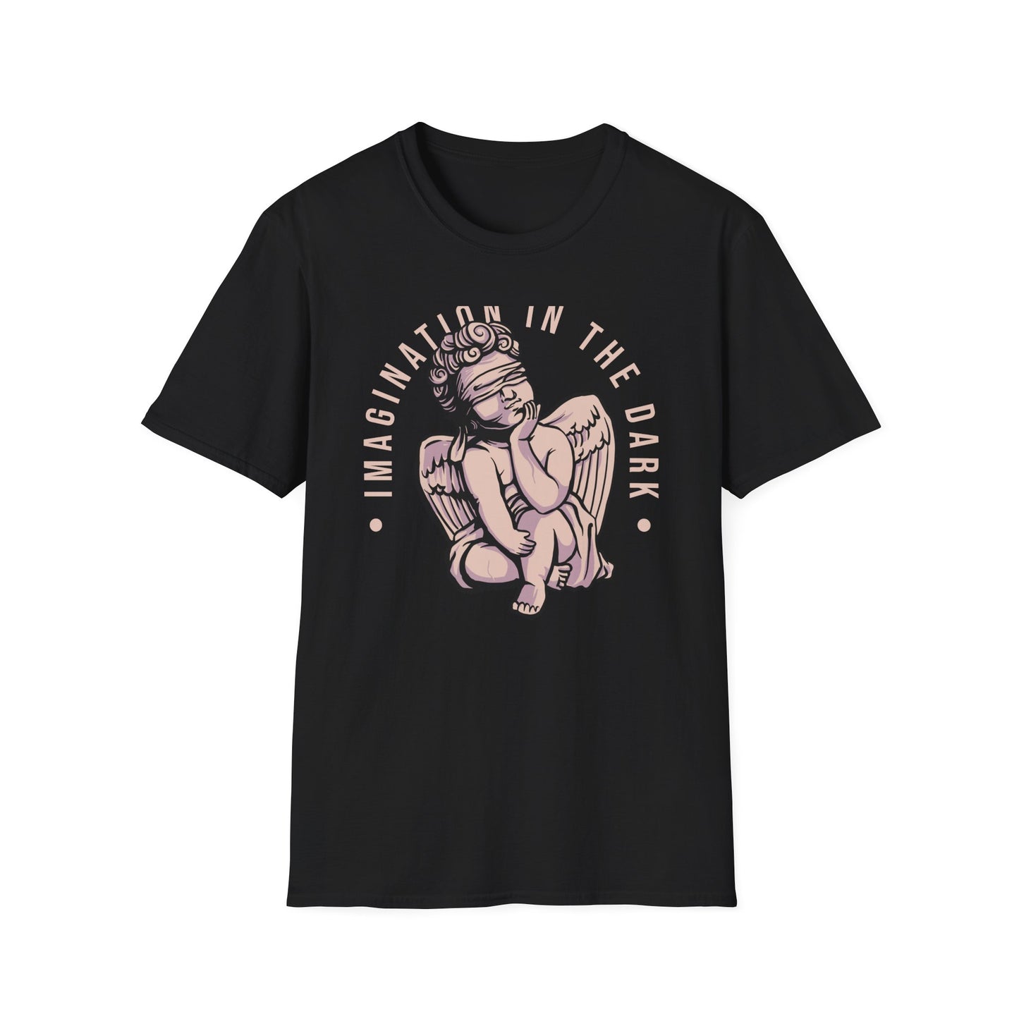 Captivating Blindfolded Cherub T-Shirt | 'Imagination In The Dark' Aesthetic Graphic Tee for Artistic Souls