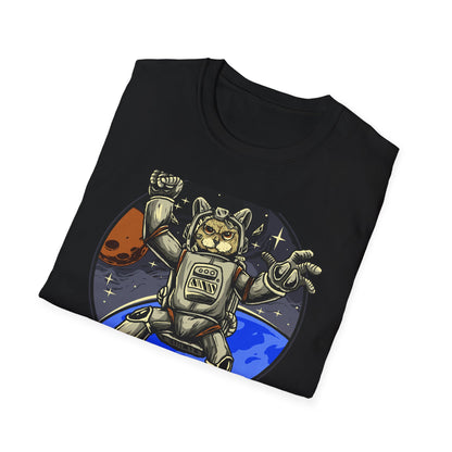 Gravity-Defying Astronaut Cat T-Shirt | Grumpy Space Kitty Tee | Unique Sci-Fi Animal Lover Gift
