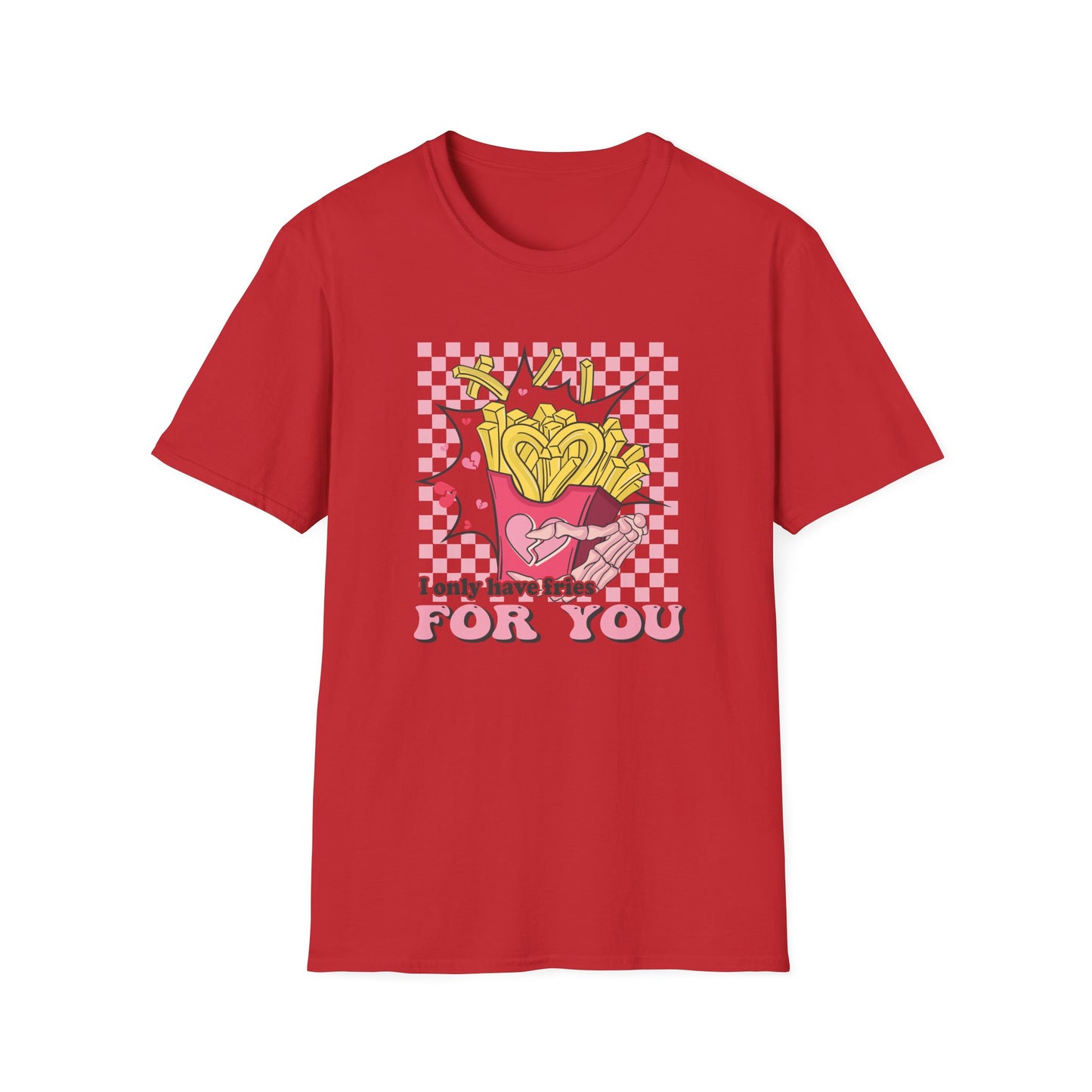 I Only Have Fries For You T-Shirt | Edgy Skeleton Hand & Broken Heart Fries Tee | Funny Foodie Alt Aesthetic Pink & Black Top