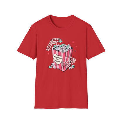 Spooky-Cute 'You Make My Heart' Skull Popcorn T-Shirt - Pastel Goth Love Tee Gift
