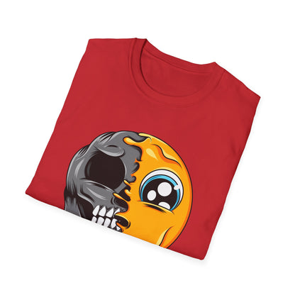 Unique Melting Skull & Pleading Emoji T-Shirt | Duality Graphic Tee for Edgy, Expressive Style