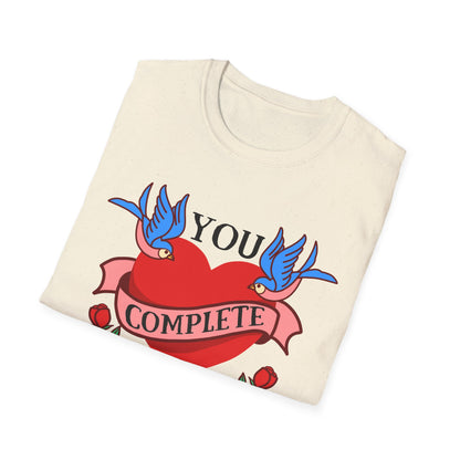 Stunning "Complete" Vintage Tattoo Heart T-Shirt - Romantic Swallows & Roses Design | Perfect Couple's Love Tee