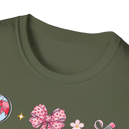 Awesome Teacher Appreciation T-Shirt | 'Teaching Is A Work of Heart' Tee | Cute School Supplies & Pink Bows Gift