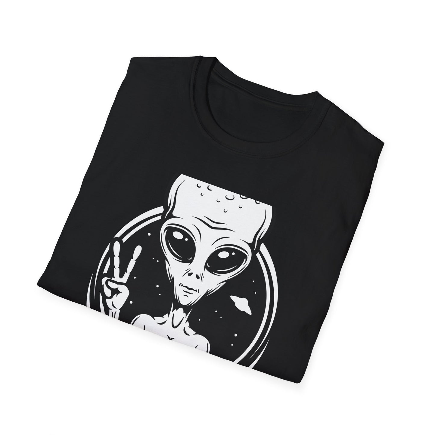 Awesome Peace Sign Alien T-Shirt | Retro Sci-Fi Space Lover UFO Graphic Tee | Unique Extraterrestrial Design