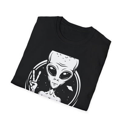 Awesome Peace Sign Alien T-Shirt | Retro Sci-Fi Space Lover UFO Graphic Tee | Unique Extraterrestrial Design