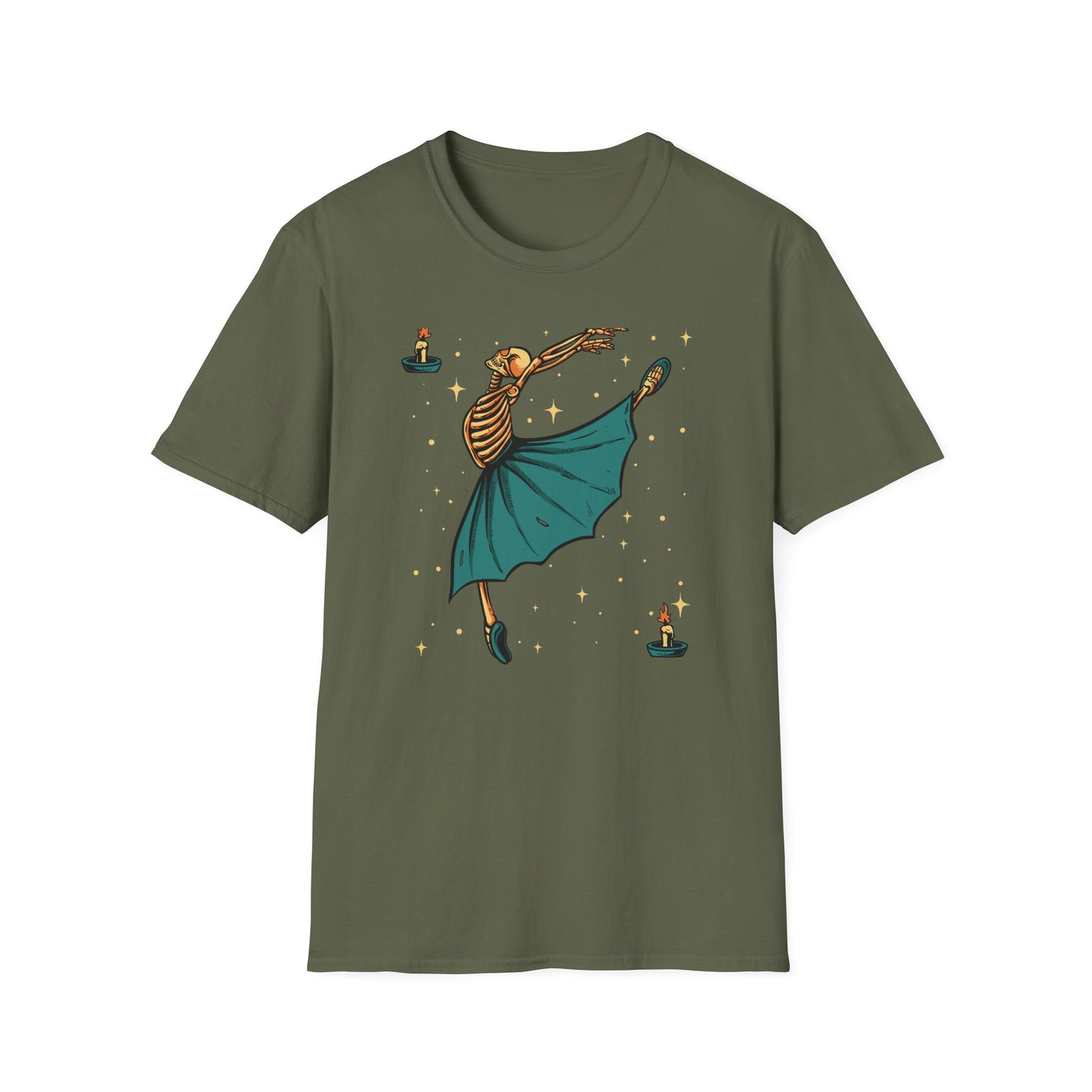 Enchanting Skeleton Ballerina T-Shirt | Mystical Dance Goth Tee | Unique Spooky Chic Apparel for Halloween & Beyond