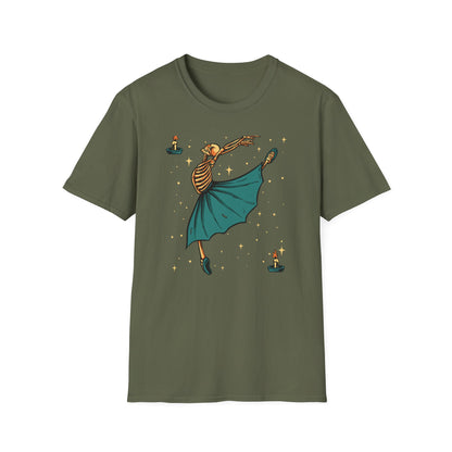 Enchanting Skeleton Ballerina T-Shirt | Mystical Dance Goth Tee | Unique Spooky Chic Apparel for Halloween & Beyond