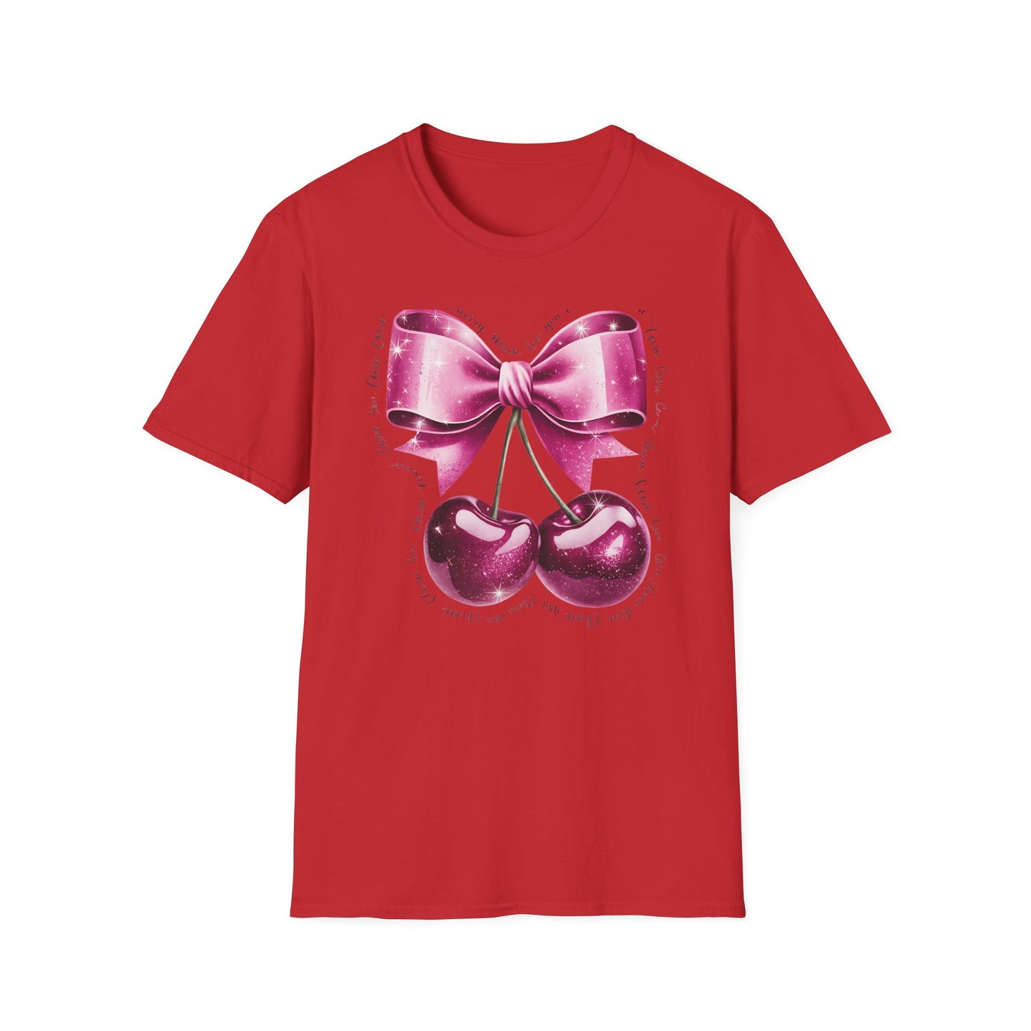 Sparkling Pink Cherry Love T-Shirt - Adorable Bow & Sweet Cherries Romantic Gift Tee for Her