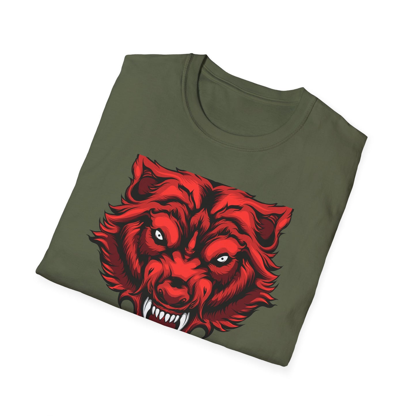 Fierce Red Snarling Beast T-Shirt: Unleash Your Inner Power - Aggressive Wolf Head Graphic Tee