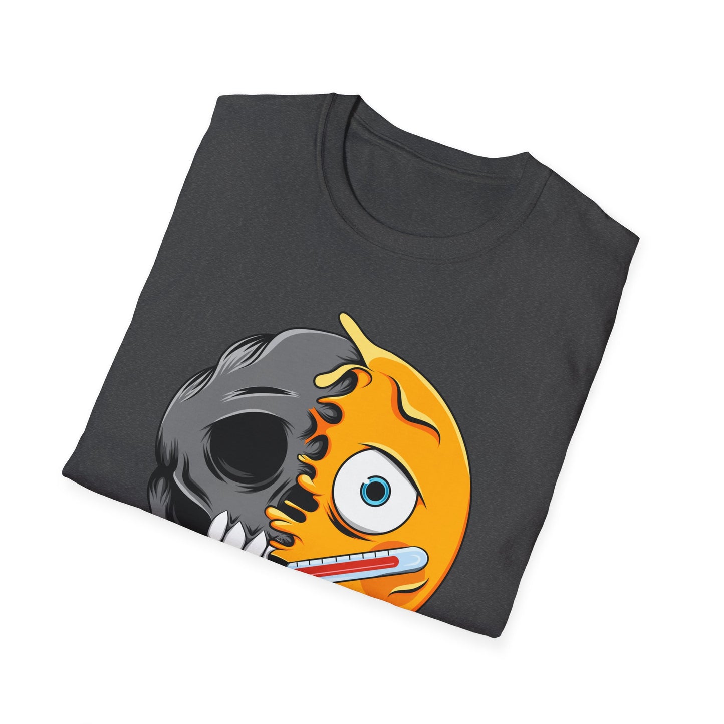 Epic Melting Skull Sick Emoji T-Shirt | Unique Duality Design for Edgy Statement Style & Dark Humor