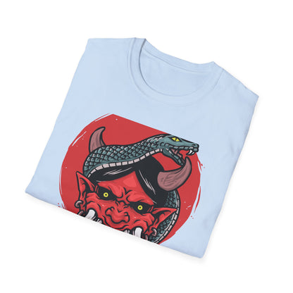 Fierce Hannya Mask & Snake T-Shirt - Striking Japanese Folklore Tattoo Art Tee | Bold Cultural Statement