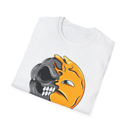 Vibrant Melting Skull Smiley Face T-Shirt | Unique Duality Graphic Tee | Edgy Streetwear Art
